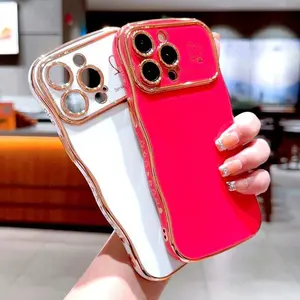 OREKROY [FreeShip] Cute Wave Shape with Love Heart Raised Camera Protection Phone case For iPhone 16 15 14 13 1211 Pro Max Accessories Durable Silicone Shiny Silicone Shiny Wavy
