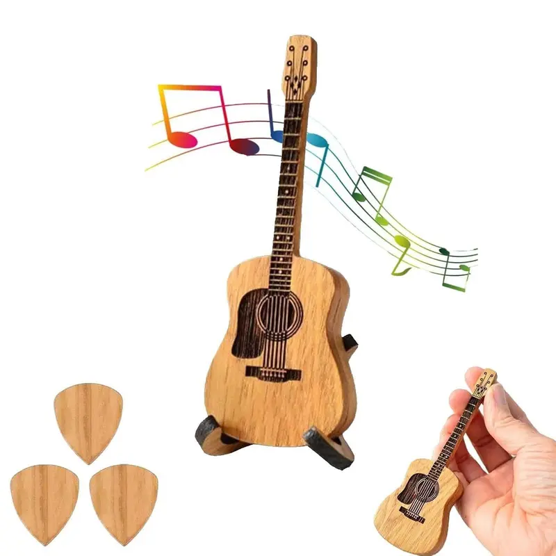Unisex Natural Acacia Wood Guitar & Ukulele Pick Accessory Set - 3PCS Organizer Storage Kit with 1 Magnetic Box, Stand, Storage Organization, Fits All Gauges, Enhances Tone/Resonance, Portable Christmas Gift for Guitar Players, Friends