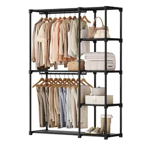 Wardrobe Closet, Portable Clothes Racks for Hanging Clothes, Free Standing Closet with 4 Tier Shelves, Closet Organizers and Storage Rack for Cloakroom, Bedroom