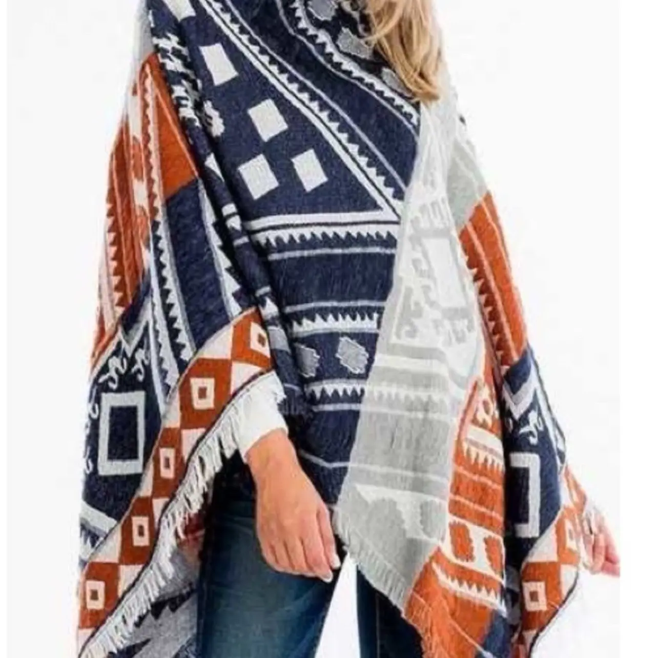 Aztec Jacquard Fridge Fashion Poncho! (One Size) Clothing