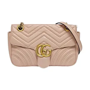 Pre-owned GUCCI canvas Shoulder Bags pink marmont gold hardware ns