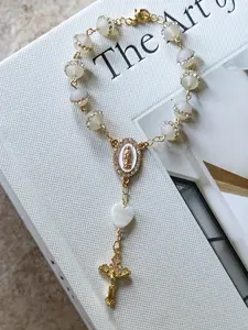 Rhinestone Car Decade Rosary - Steering Wheel Decade Rosary | 18K Gold Plated Catholic Gift - Rosary Car Charm