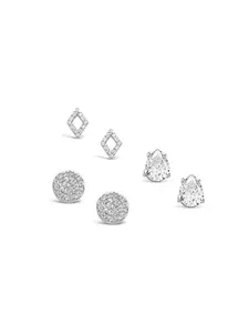 Sterling Silver CZ Geo Stud Set of 3