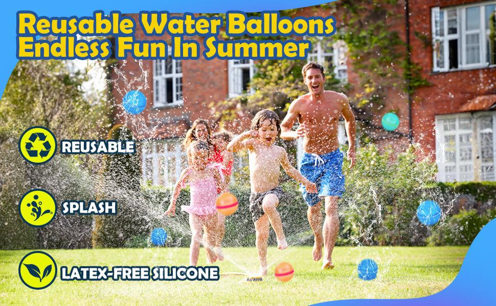 Reusable Magnetic Water Balloons 12 Pack – Silicone Self-Sealing Water Balls, Quick Fill Splash Toys, Leakproof Eco-Friendly Summer Pool Toys for Kids & Adults Outdoor Beach Fun