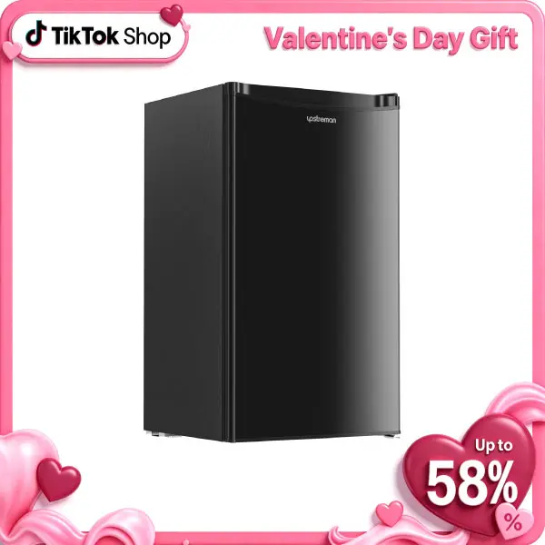 Upstreman mini fridges 3.2 Cu.Ft with Freezer Compact Single-Door Fridge for Dorm Office Bedroom BR321 Adjustable Temperature Thermostat Energy-Efficient Quiet Operation 3 Removable Shelves & Crisper Drawer pantry drink fridge skincare fridge