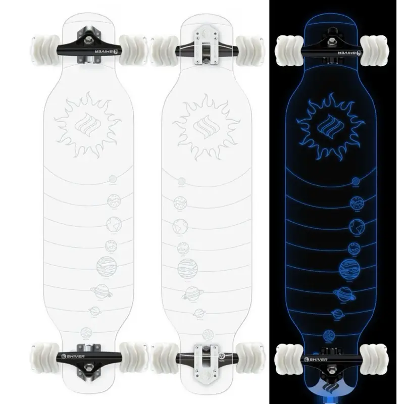 Shiver CLEAR GALAXY LONGBOARD with 72mm DNA Shark Wheels & Patented Lighting System 38'' Length 9'' Width Cruising Board