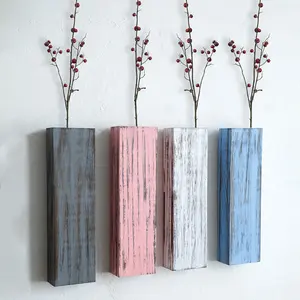 1Pc Colorful Wall Mounted Vase Dry Flower Plant Display Rack Wooden Craft Home Bedroom Decoration Hanging Decorative Shelf