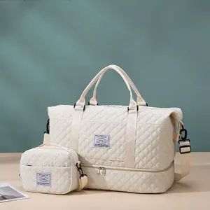 Quilted Travel Duffle Bag Set, Large Capacity Weekender Bag with Pouch, Dry Wet Separation Gym & Carry-on Bag outdoorfun