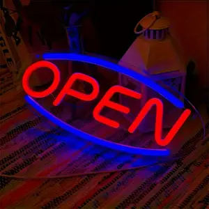 OPEN Neon Sign, USB Powered Dimmable Red Blue LED Neon Light, Oval Business Open Sign for Store Bar Cafe Restaurant, Commercial Wall Decor