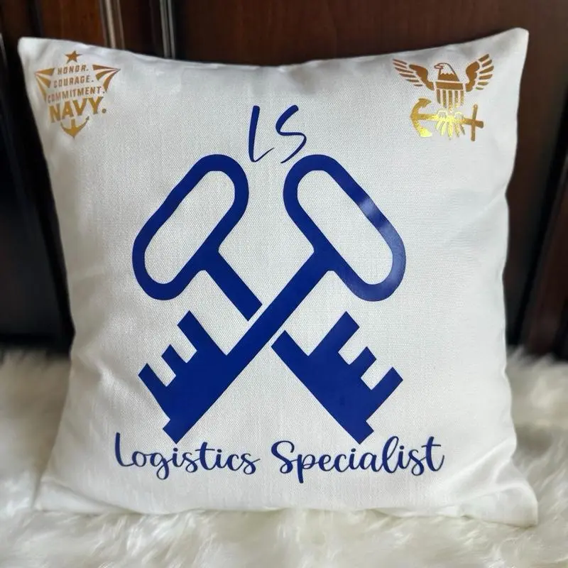 Logistics Specialist Throw Pillow Cover Navy Honorable Courageous Commitment Emblem