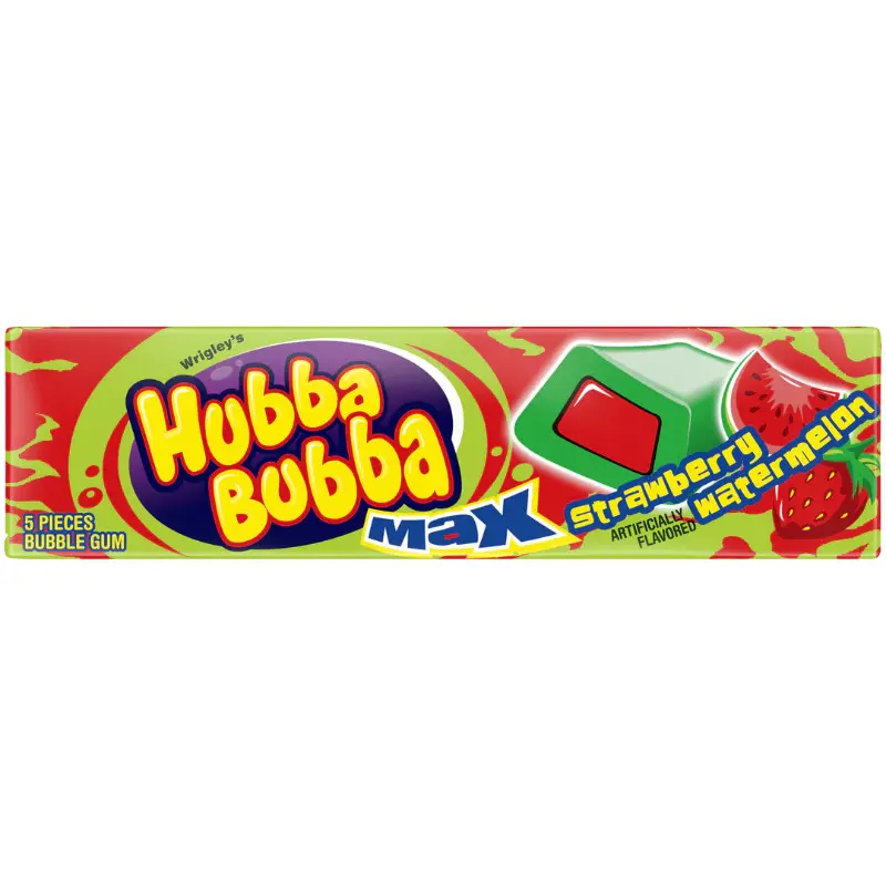 Hubba Bubba Max Strawberry Watermelon Chewing & Bubble Gum - 18x 5ct Fruity Treats, Snack Candy for All Ages, Any Gathering