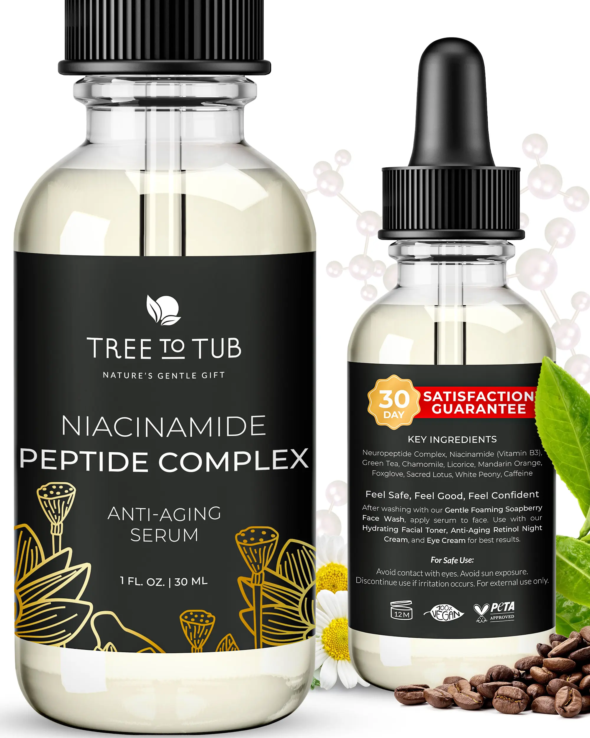 Tree To Tub Peptides & Niacinamide Serum For Face - Advanced Anti Aging Multi Peptide Complex Serum For Men And Women With Niacinamide, Collagen Peptides & Green Tea