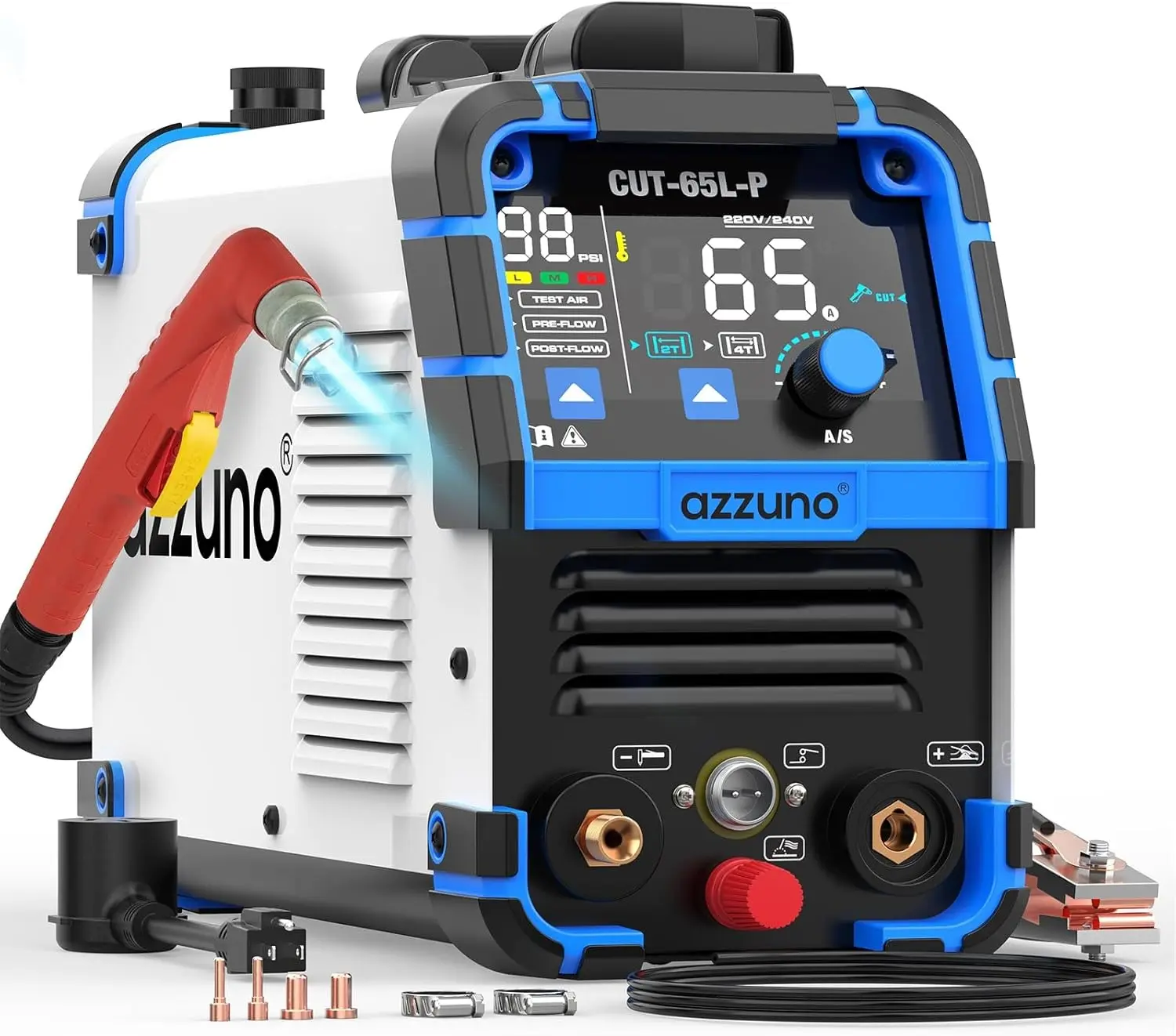 【Grand Opening Deal】AZZUNO Air Sensor Plasma Cutter 65Amps with Non-Touch Pilot Arc Technology,  Dual Voltage 110/220V Plasma Cutting Machine with IGBT Inverter, Cuts Through 1″ Plate & Mesh