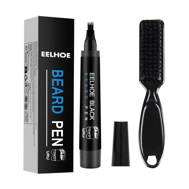 Men's Beard Filler Pen Kit with Brush - Waterproof, Smudgeproof Beard Shaping Tools, Portable 1Pc Black Eyebrow Fill & Shape Tool for All Skin Types, Everyday Use, Business Natural Look
