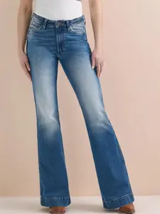 1 All-Season High Rise High Waist Flared Jeans Women | Medium Wash Wide Hem Denim | Stretchy Comfort Loose Fit for Festival Date Night Coastal Cowgirl Style