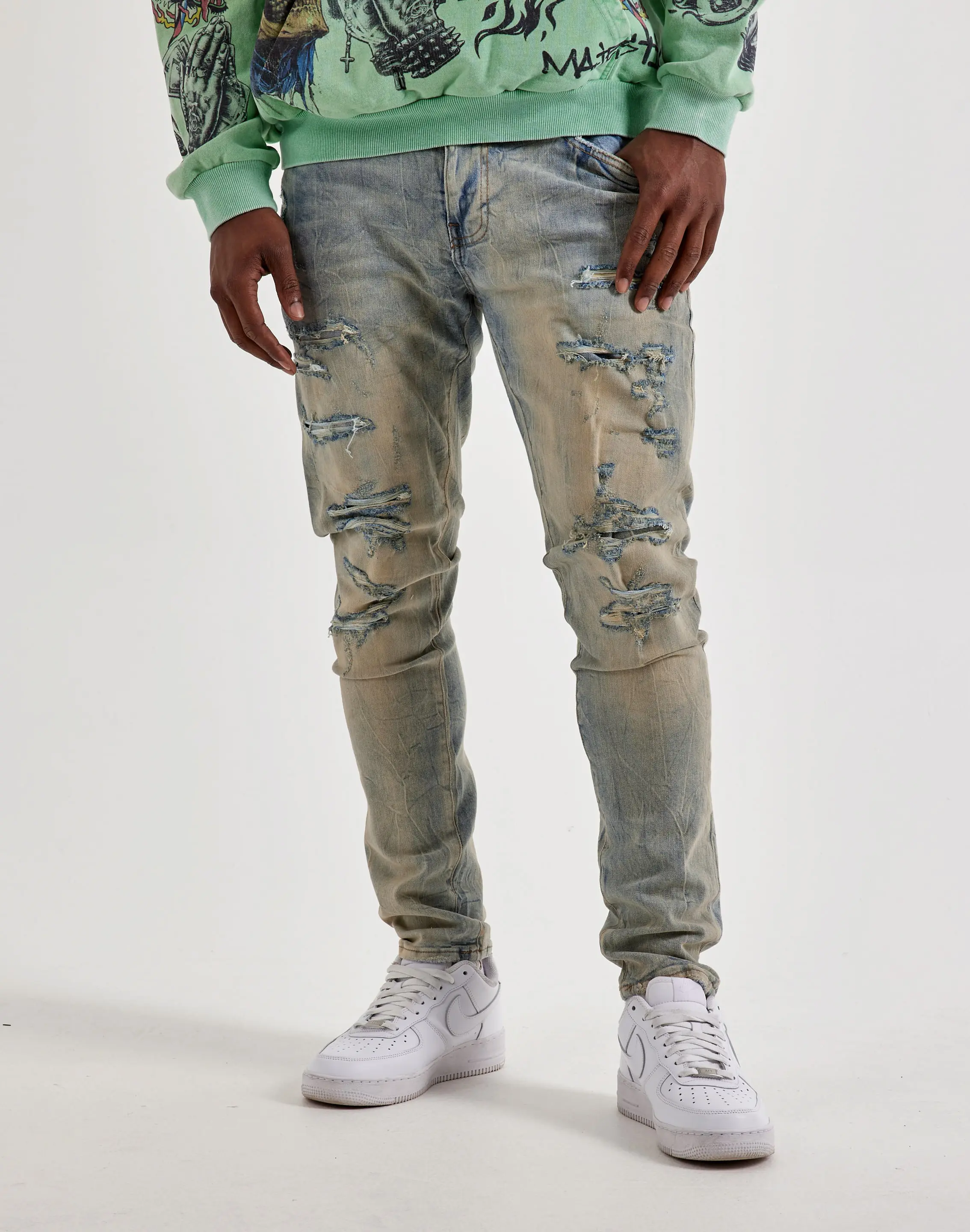 Mens Jordan Craig Distressed Slim Denim Jeans