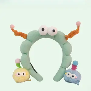 Girls' 3-Piece Halloween Cotton Plush Accessories Set - 21x26cm Minimalist Spa Headband, Cute Clip-On Party Hair Clip, Colorful Skull Oversized Coil Ring, Mouse Ears Cosplay Mask, Green Accent, Lightweight Fashion Hair Accessories