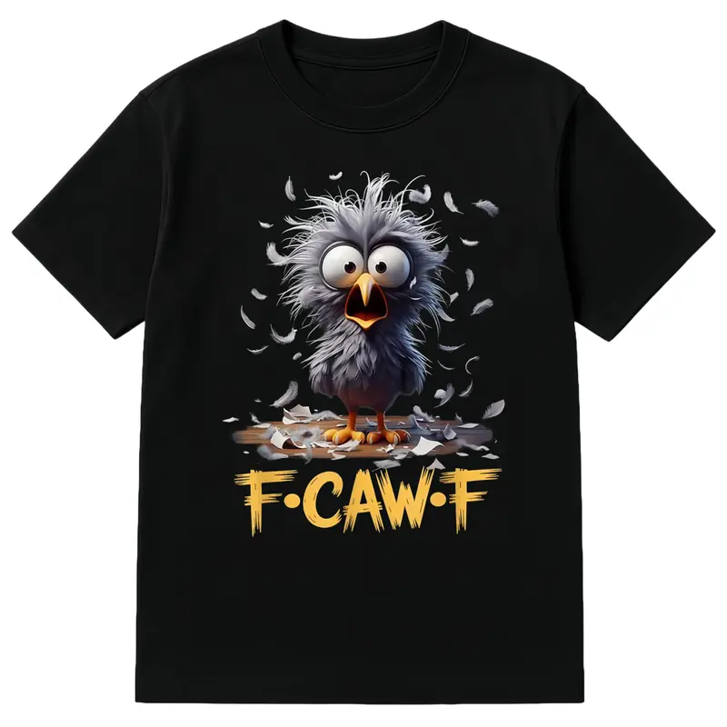 Women's Pure Cotton Graphic T-Shirt, Streetwear Top with Funny Comic Art Print, Comfortable Loose Fit Short Sleeve Tee for Everyday Wear, Piece, Fabric, Cartoon Humor, F-Caw-F, Shortsleeve, Casual, Clothes, Round Neck
