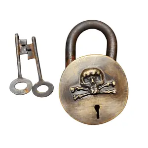 Pirate Solid Brass Lock With Raised Skull & Crossbones Antique Finish (3.5" x 2.75")
