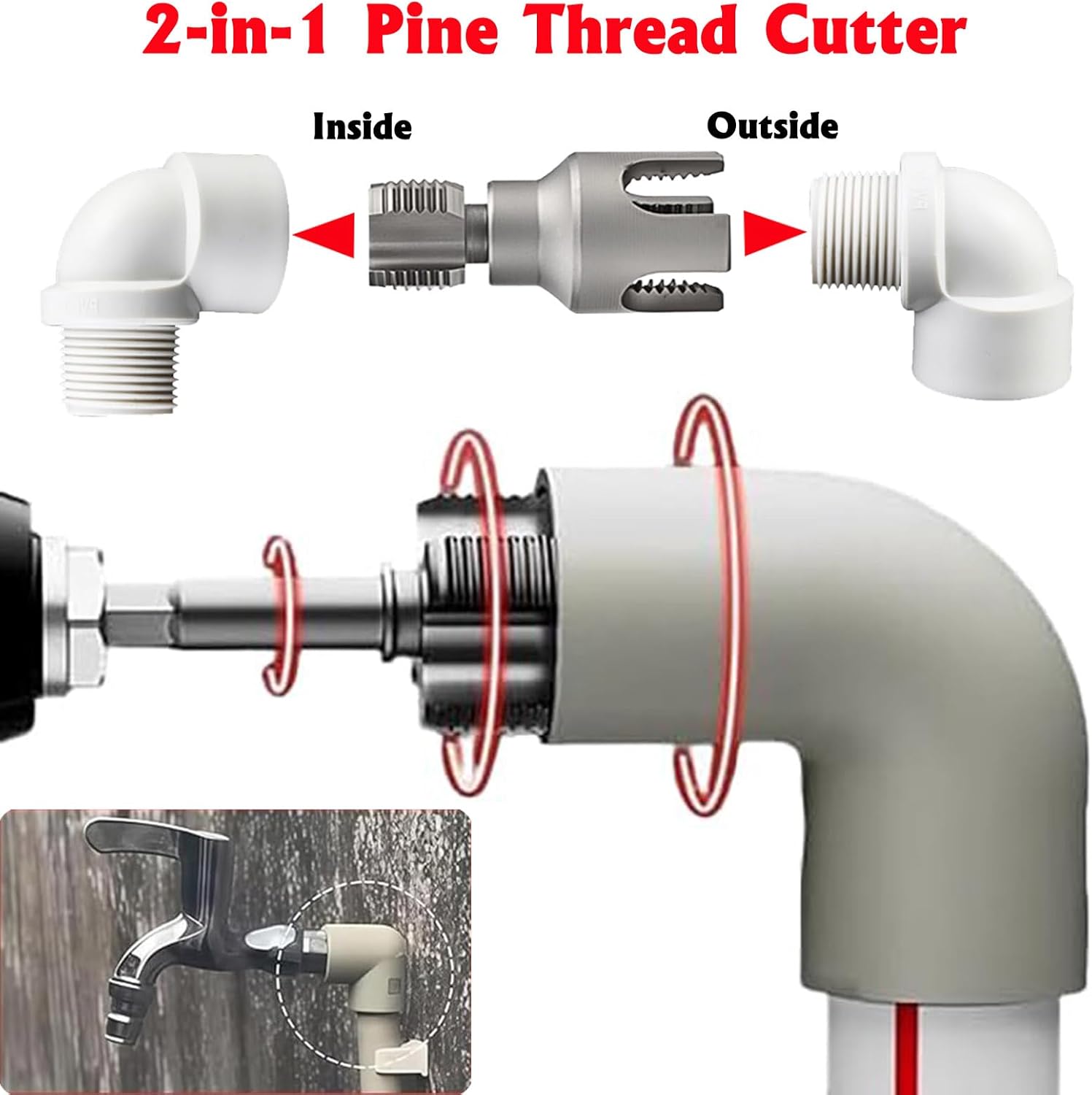 VAYWET 1/2'' 3/4'' PVC Pipe Thread Cutting Tool Integrated Internal & External Pipe Threading Tool Upgrade Pipe Thread Cutting Tool for Plumbing DIY Plastic Pipe Rethreading Tool,Pipe Threader Cutting Maker Tool for Electric Drill