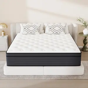 MULINATURE 12" 14" Twin Full Queen King Mattress Hybrid Memory Foam Pocket Spring Mattresses Medium Firm Bed in Box Breathable Body Support Aesthetic White Comfortable sleep summergarden