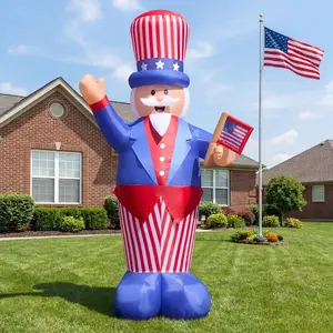 14FT Giant 4th of July Inflatable Uncle Sam Decoration with Built-in LED Lights, Patriotic Outdoor Yard Decoration with Dual Blowers, Stakes, Ropes & Sandbags for Independence Day Lawn Garden Decor