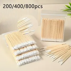 200/400/800pcs Pointed Swabs, Nail Swabs，Wooden Nail Cleaning Sticks, for Eyebrow & Eyelash Cleaning, Nail Residue Removal Brush, Essential Beauty Tools.