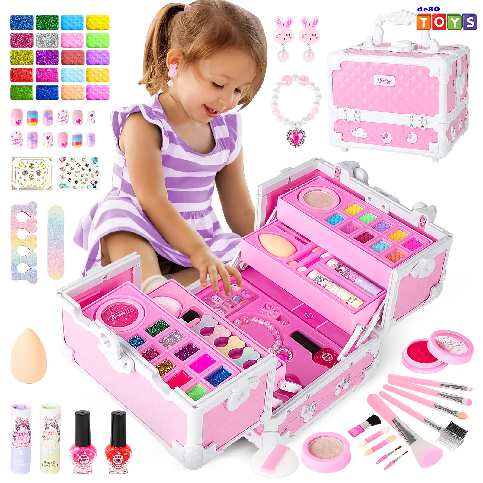Pretend Play Makeup Kit,Washable Makeup Kit with Unicorn Bag,Make Up Kit for Christmas Birthday Gifts