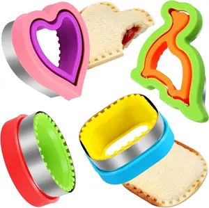 Sandwich Cutter and Sealer Set Uncrustables Maker 4 Pcs Bread Decruster Pancake Maker Heart Square Circle Plastic Kids Stainless Steel Dinosaur