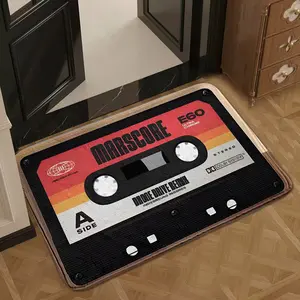 Vintage Music Style Faux Wool Rug, Soft Comfortable, Classic Tape Pattern, Retro Colors, Perfect for Entryway, Adds Nostalgic Charm, Home Decorative Rug