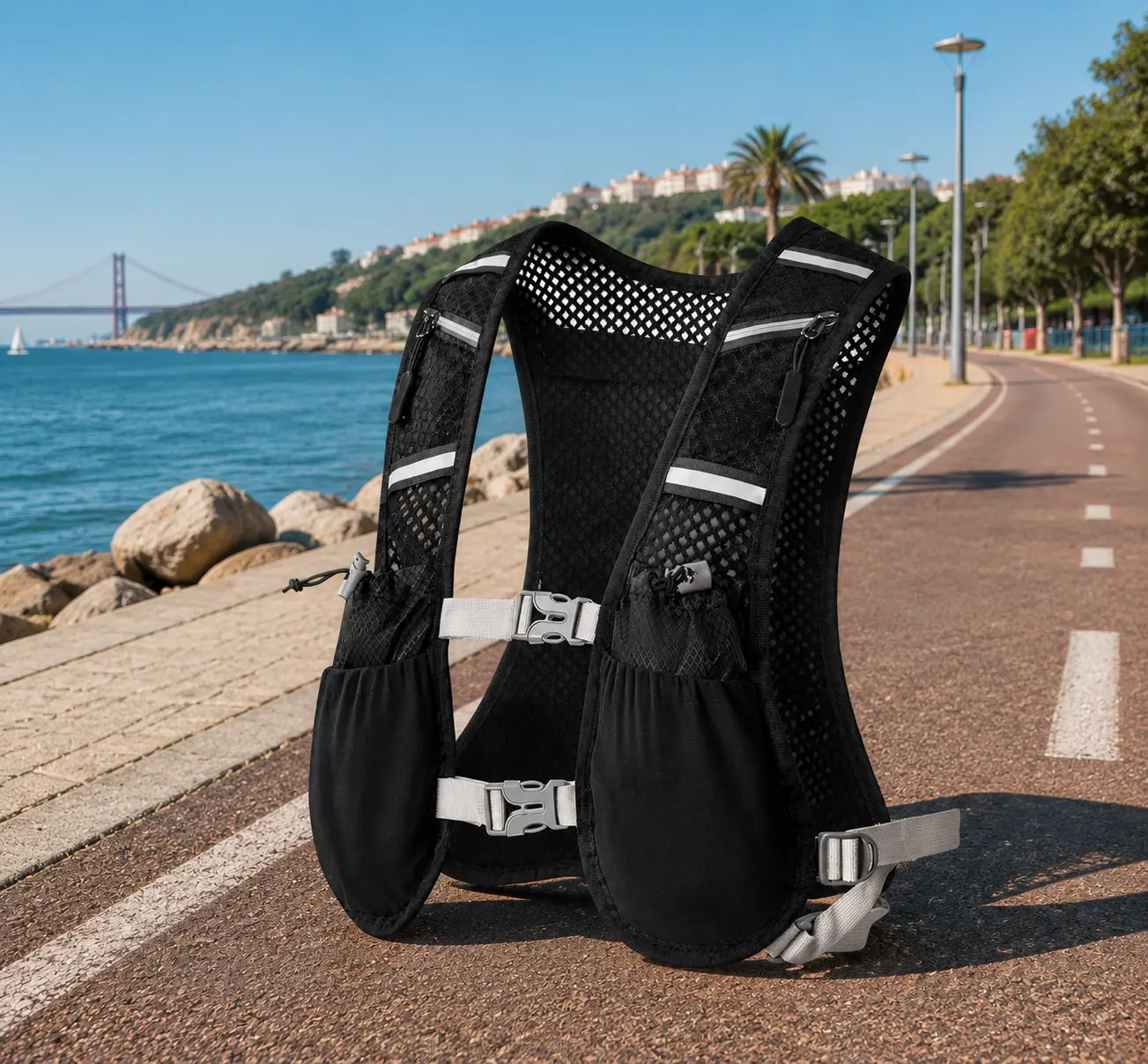 Running Hydration Vest Backpack for Men Women Breathable Mesh & Neoprene with 7 Pockets Adjustable Reflective for Hiking Cycling Outdoor Activewear