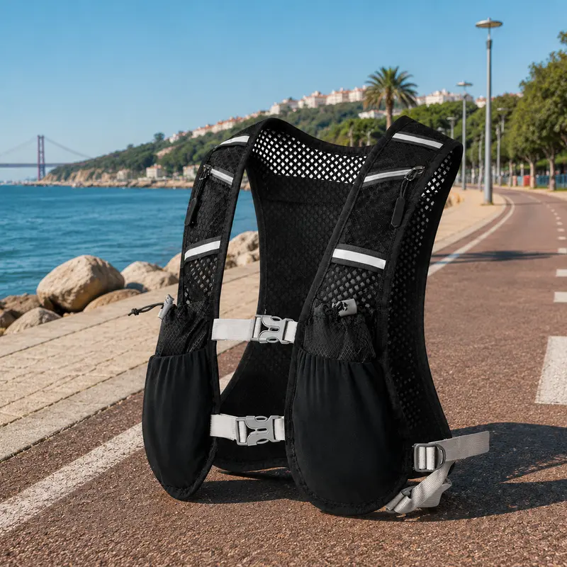 Unisex Running Hydration Vest Backpack for Runners - 0.45lbs Lightweight, Breathable Mesh & Neoprene, 7 Pockets (Incl. Large Back Pocket), Adjustable Night-Reflective, Foldable Waist Fit, Zipper Keychain - Hiking, Jogging Gear