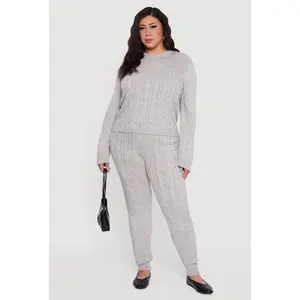 Plus Size Cable Knit High Waisted Joggers