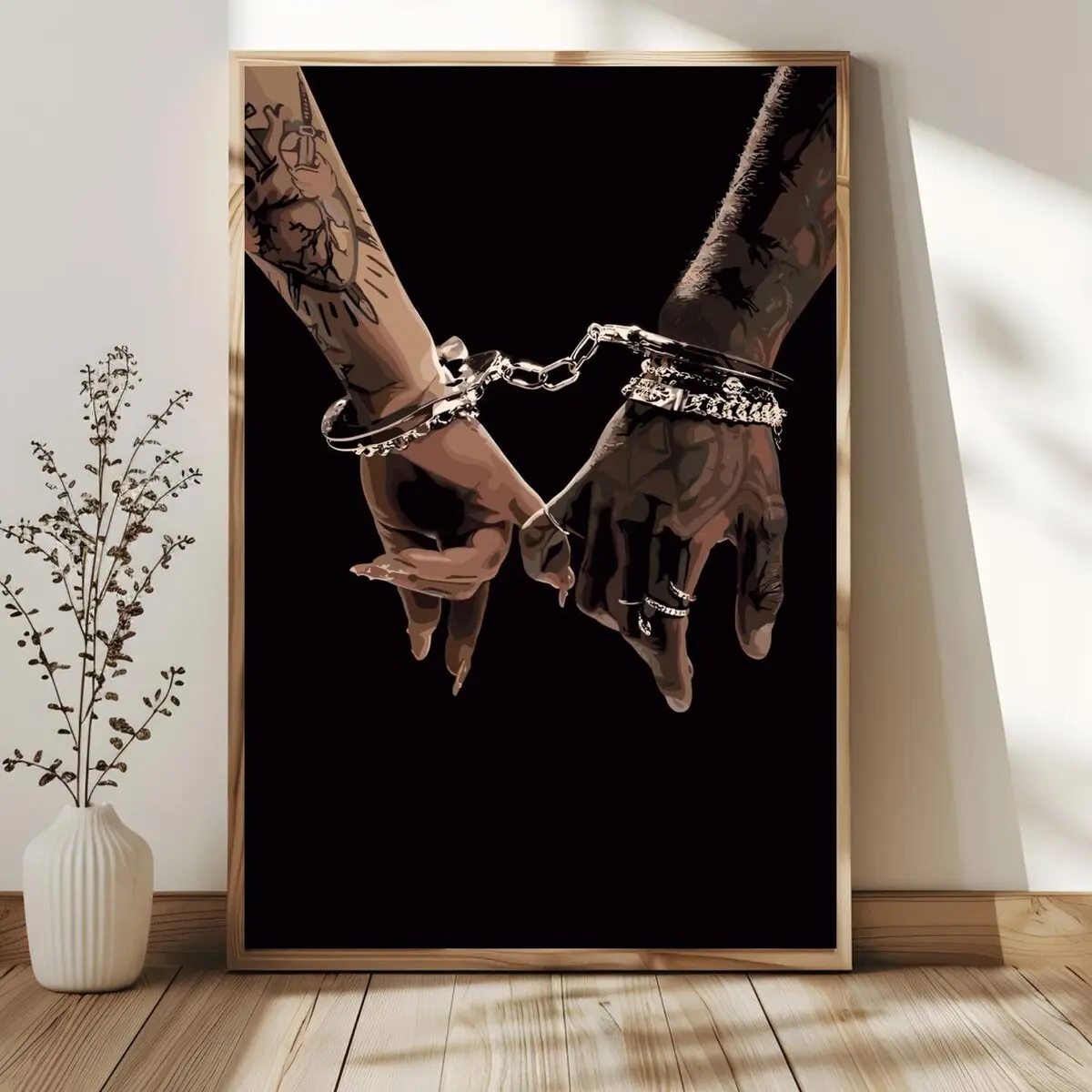 Unframed, Room Decor, African American Art, Black Couple Art, Black Love Art, Black Couple Holding Hands Wall Art, African Wall Art, Black Couple Wall Art Photo Poster(Note: Frame shown for display only) Modern Abstract Art Decoration Art Illustrations Ar