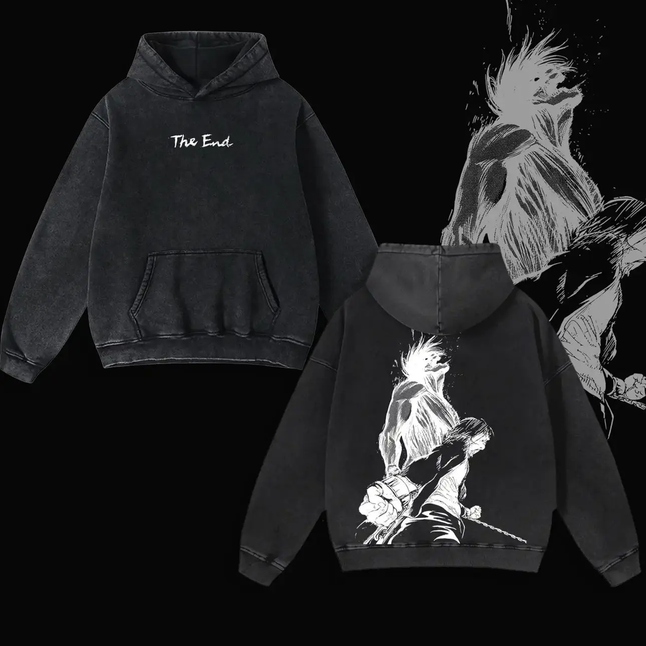 Retro Vintage The Key Attack on Titan AOT ,Eren, levi , mikasa Oversized Double-Sided Washed Hoodie | Unisex Heavyweight Cotton Anime Hoodie for fan XMF