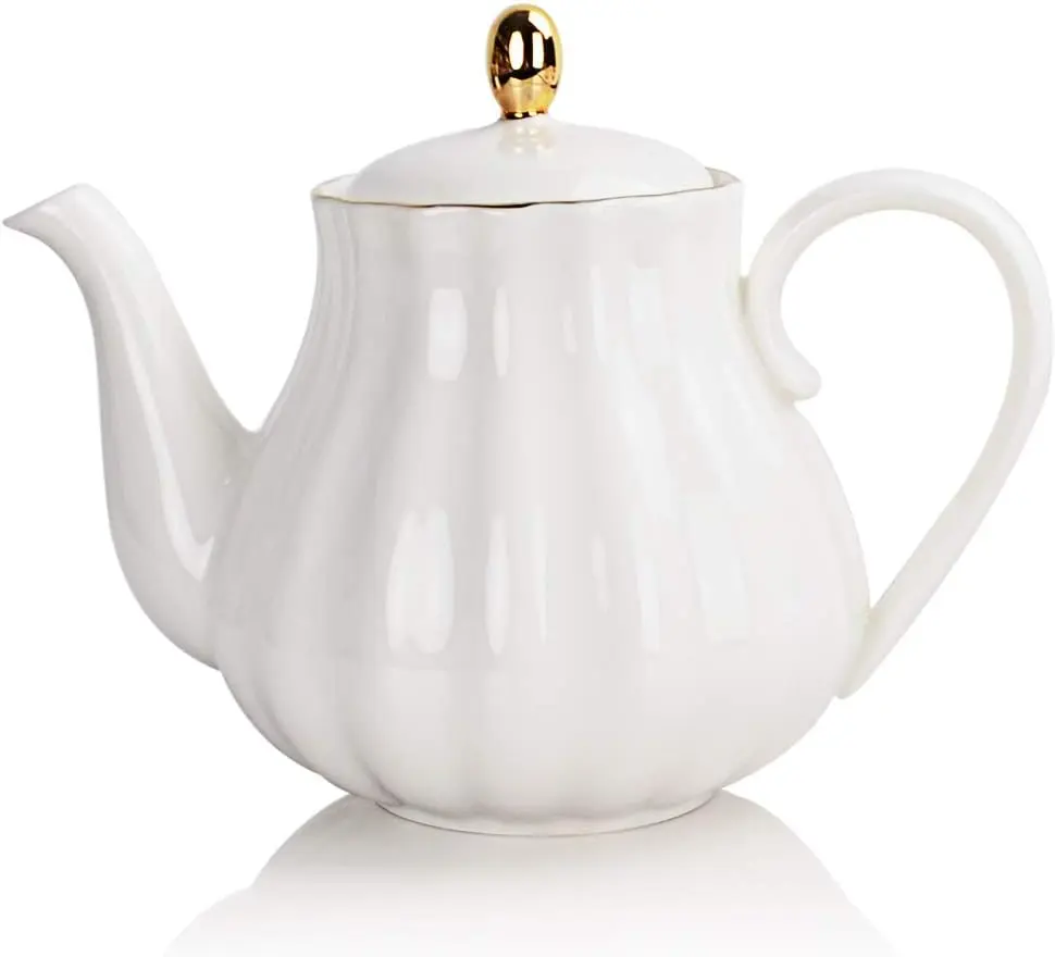 Royal Teapot, Ceramic  Pot with Removable Stainless Steel Infuser, Blooming & Loose Leaf Teapot - 28 Ounce(White)