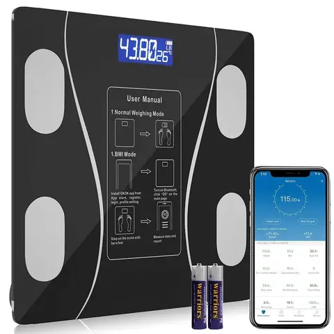 High-Precision Digital Body Composition Weight Scale - Battery-Powered Bluetooth Smart Digital Bathroom Scale with Step-On Tech, Auto On/Off, Precision Metrics, Fat %, Muscle Mass, Bone Density, Water % Check, Smartphone App for Weight Loss
