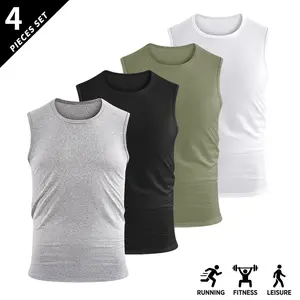 4-pack men’s athletic breathable lightweight sleeveless tank tops, loose fit; quick-dry crew neck sleeveless top; men’s sleeveless shirt/top for gym training.