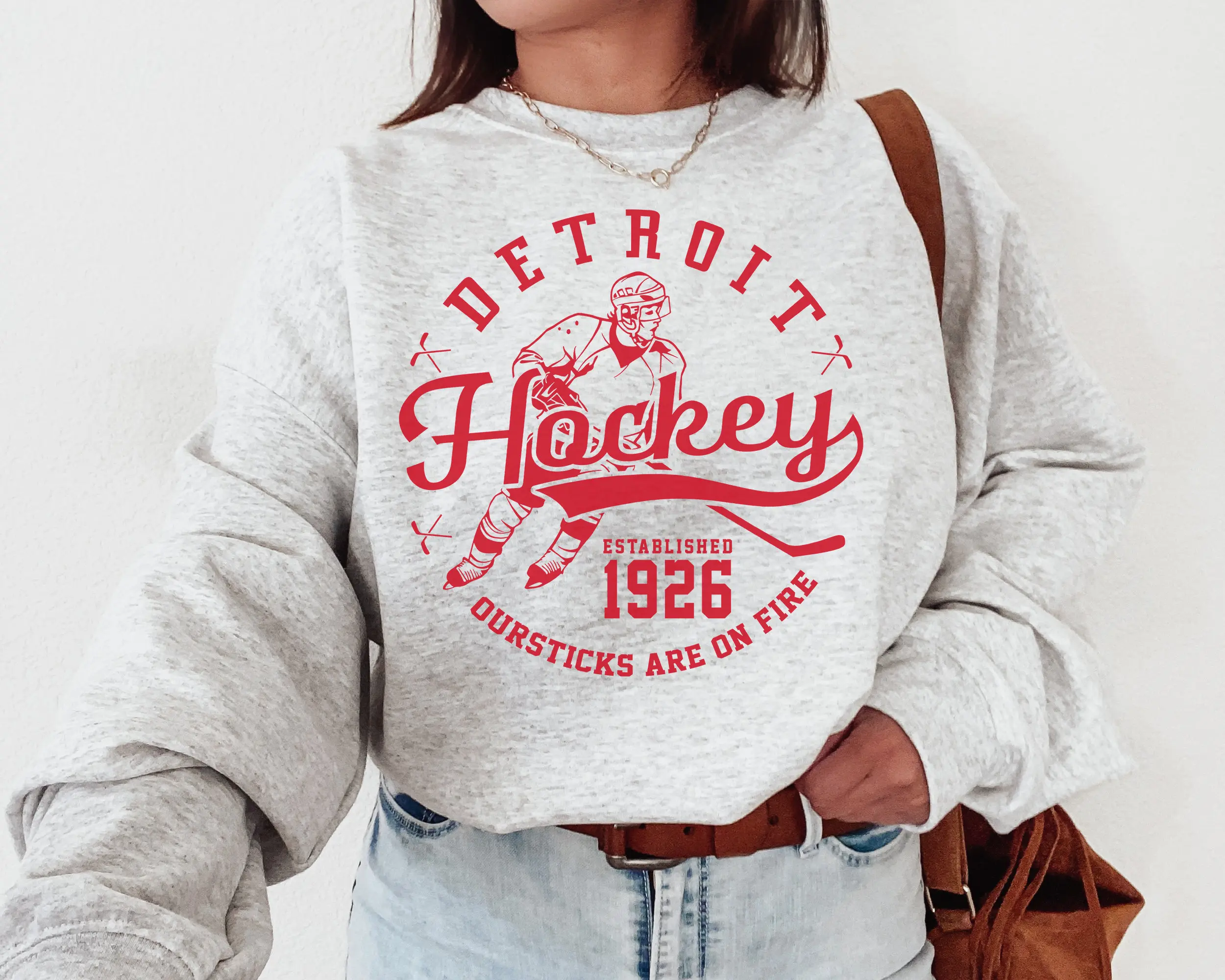 Vintage Detroit Red Wing Crewneck Sweatshirt T-shirt Detroit 1926 Wings Sweater Retro Detroit Ice Hockey Wings T-shirt