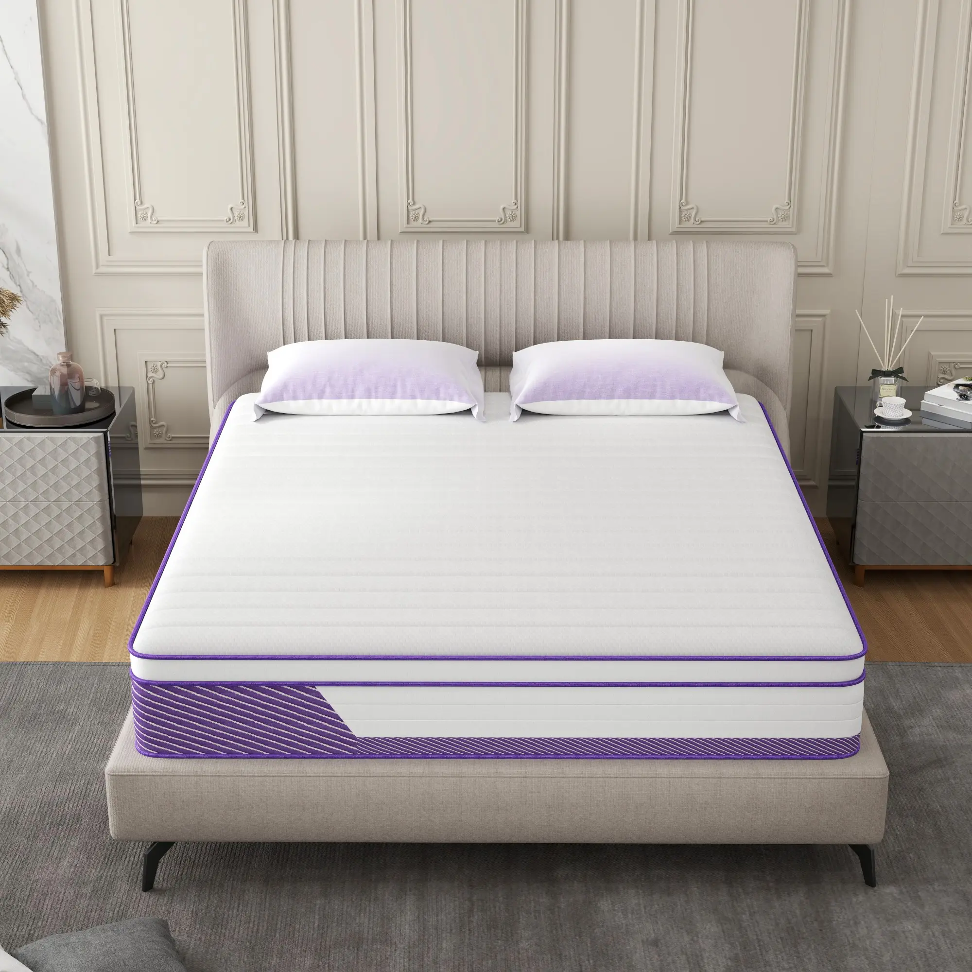 High Quality Mattress - 12-14in Durable Memory Foam Hybrid Spring Mattress, Medium Firm, Twin/Full/King Sizes, In-a-Box, Luxury Modern Design, Motion Isolation Support
