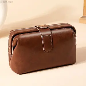 2026 Women's Retro Frame Oil Wax Leather Zip Around Wristlet, Large Capacity Waterproof Clutch Pouch for Lipstick, Cards & Everyday Essentials