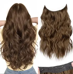 [Plodon] 24  inch multi-inch available clip-on hair extensions, one-piece 4-clip design, natural and smooth touch, excellent blending effect, long wavy hair extensions.