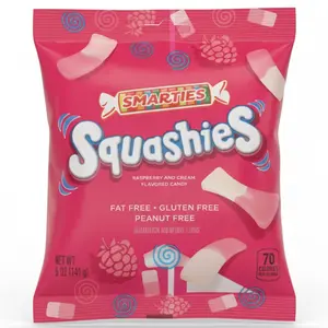 Smarties Squashies Foam Candy 5 oz Bags - Raspberry & Cream Flavored - Allergen Free Peanut Free Gluten Free - Soft Chewy Squashies Candies for Parties Halloween Birthdays