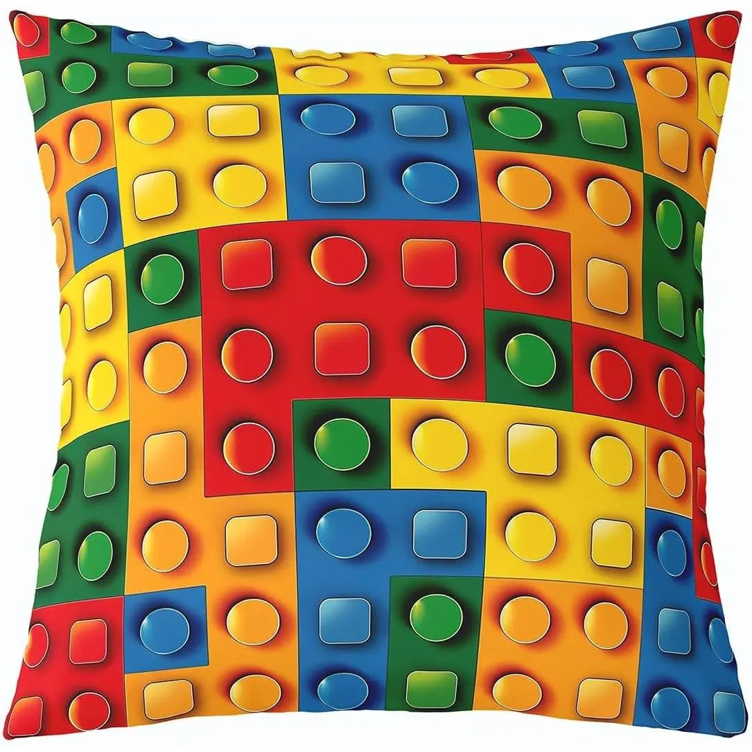Building Blocks Reversible Throw Pillow Covers Brick Pillow Covers Home Decor Square Cushion Covers Colorful