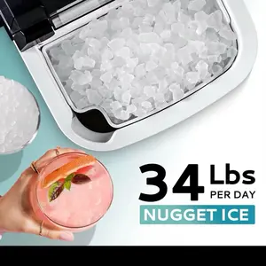 Portable Nugget Ice Maker Countertop – Soft Chewable Pellet Ice Machine, Self-Cleaning, Fast Ice Production, Compact Ice Maker for Home, Kitchen, Office & Parties