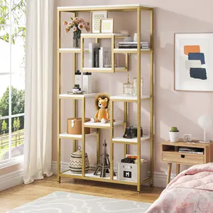 LITTLE TREE 71" Gold Etagere Bookshelf, Modern 11-Tier Tall Open Display Bookcase Bookshelves, Free Standing Book Shelf for Living Room, Bedroom, Home Office storage