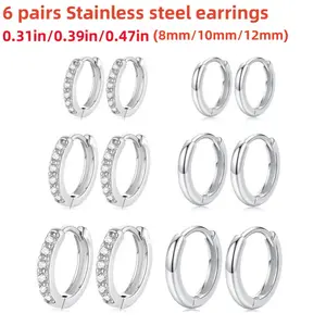 6 pairs of stainless steel silver women's earrings, 0.31in/0.39in/0.47in hypoallergenic small cubic zirconia cartilage earring set, suitable for multiple perforated fashion jewelry, Textiles & Soft Furnishings