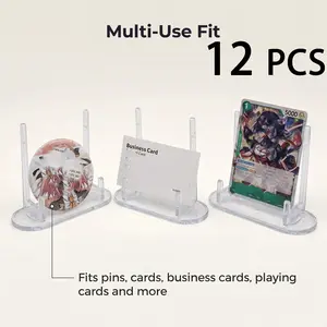 12-Piece Card Badge Display Storage Rack, Transparent Stand Desktop Organizer, Business Card Holder, Poker Deck Rack, Room Decoration Gift
