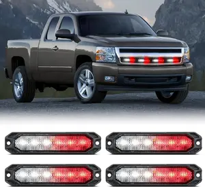Nilight 4-Piece 6LED Strobe Light Kit – Ultra Slim Surface Mount Flashing Lights with Sync Function, 12-24V for Trucks, Cars, SUVs (Red & White)