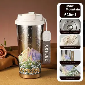 2026 new 520ml Double-layer Pure Titanium Tea Coffee Thermos Cup Hot Cold Use Portable for Work Commute Home Travel